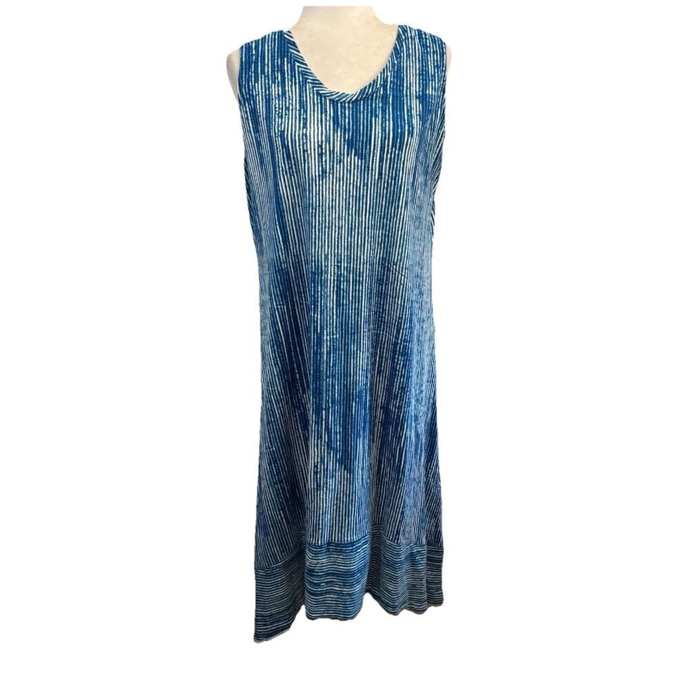 H By Halston Midi Striped Blue Dress Sleeveles Stretchy Size Large